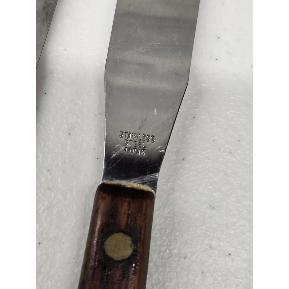 Vintage Stainless Steel Japan Wood Handle Icing Spatula Palette Knife‎ Set 2pc